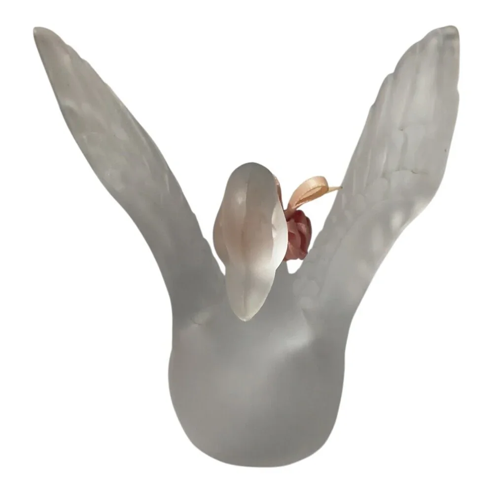 Frosted Satin Glass Swan Figurine Open Wings